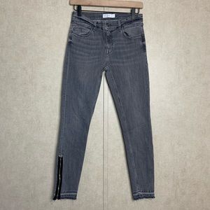 Zara Washed Ankle Zip Jeans Raw Hem High Rise